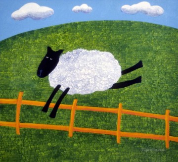 Moutons sur les Lam Animaux facétieux Peinture à l'huile